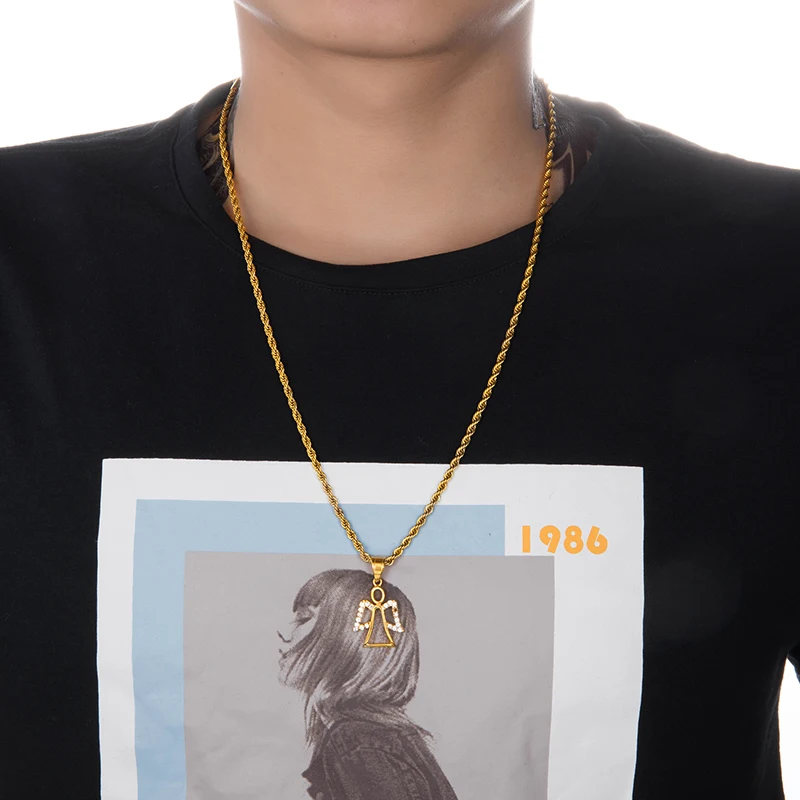 Bling Iced Out Angel ожерелье и кулоны проложили горный хрусталь кулон из нержавеющей стали цепь для женщин мужчин ювелирные изделия