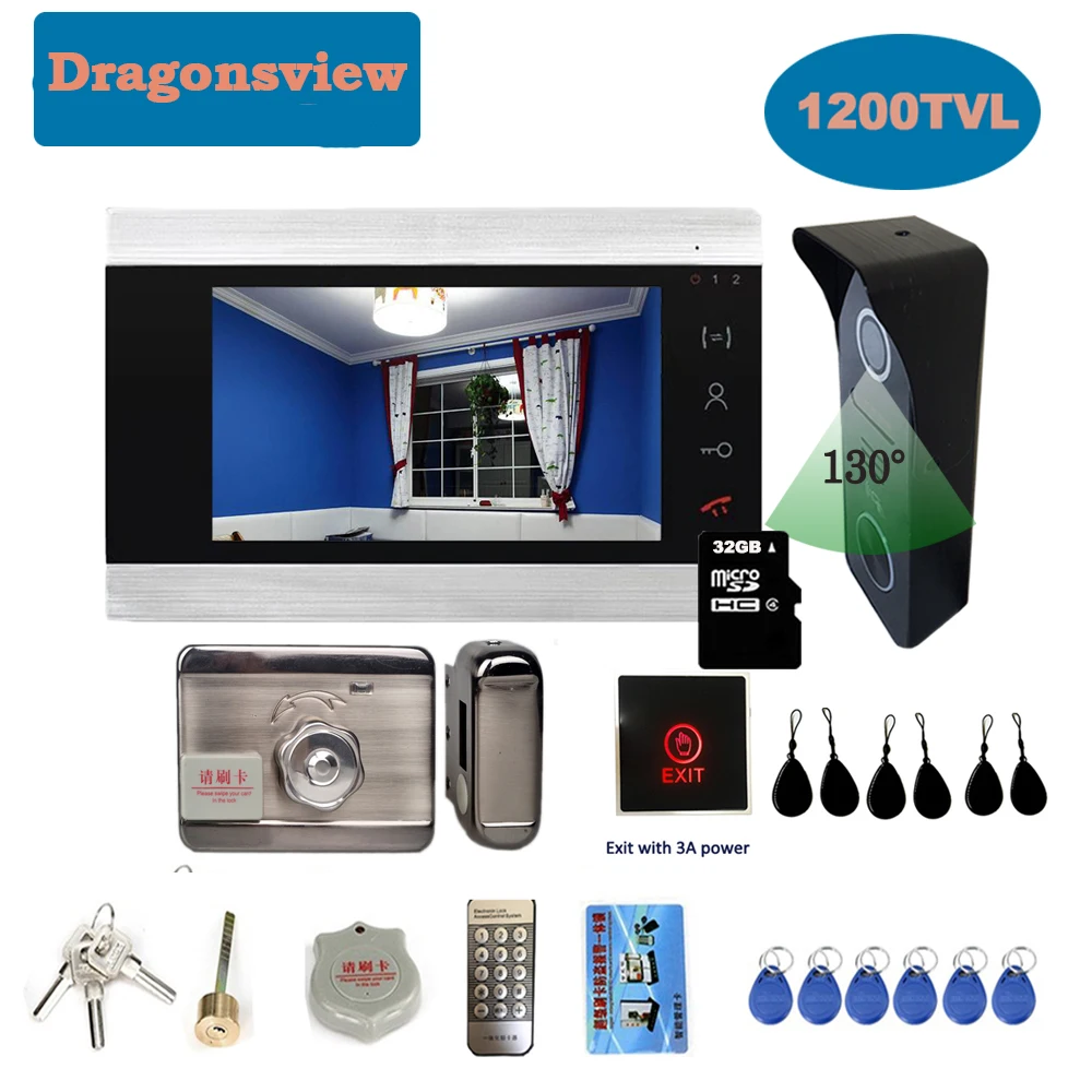 Видеодомофон Dragonsview 7 дюймов видеодомофон с замком дверной звонок камера