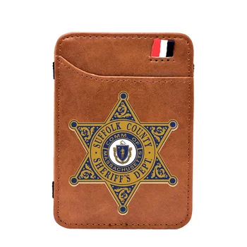 

Suffolk County Sheriff's Dept Brown Fashion Leather Magic Wallet Men Women Mini Thin Money Clips Credit Card Purse