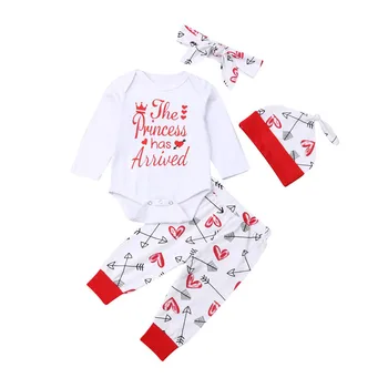 

Newborn Baby Girl Little Sister Clothing Sets Love Print 4Pcs Letter Romper Long Pants Hat Headband Baby Girl Outfits 0-24M