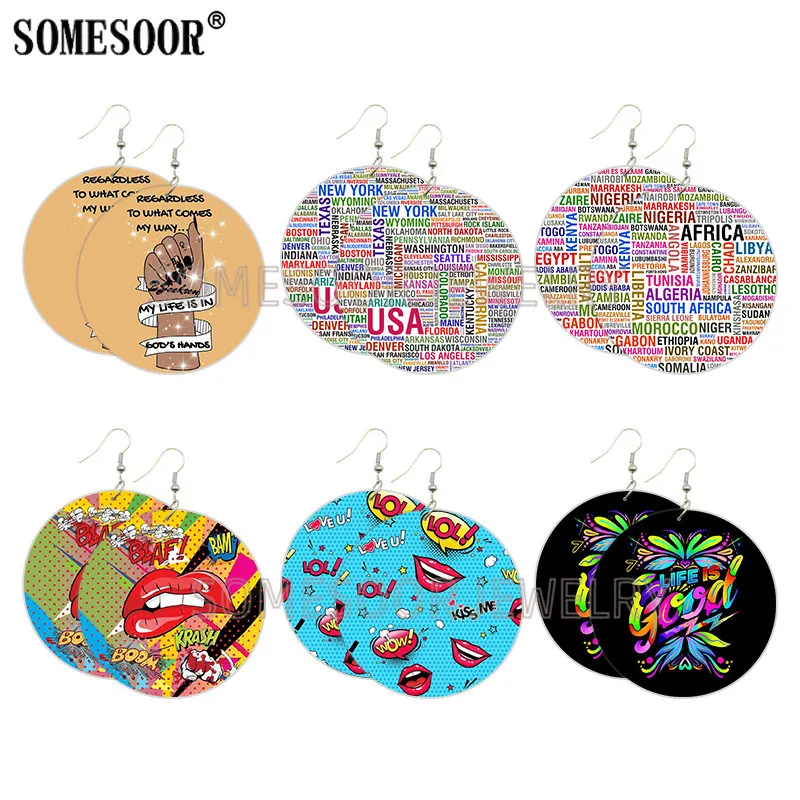 SOMESOOR Life Is Good Pop Arts деревянные висячие серьги с принтом милые комиксные губы сила