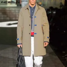 Модные мужские тренчи, Повседневная Уличная одежда, однобортные куртки с длинным рукавом, британский стиль, мужская ветровка, INCERUN