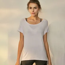 Удобная модель Топ женский короткий рукав обёртывать накрест футболка без спины Йога Топ лето тонкая свободная Спортивная футболка одежда для фитнеса, тренажерного зала