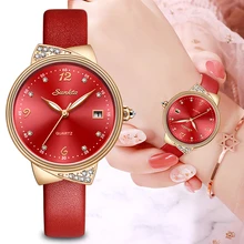 SUNKTA Red Watch Women Fashion Simple Quartz Watches Ladies Thin Leather Casual Female Wrist Watch Girl Clock Relogio Feminino