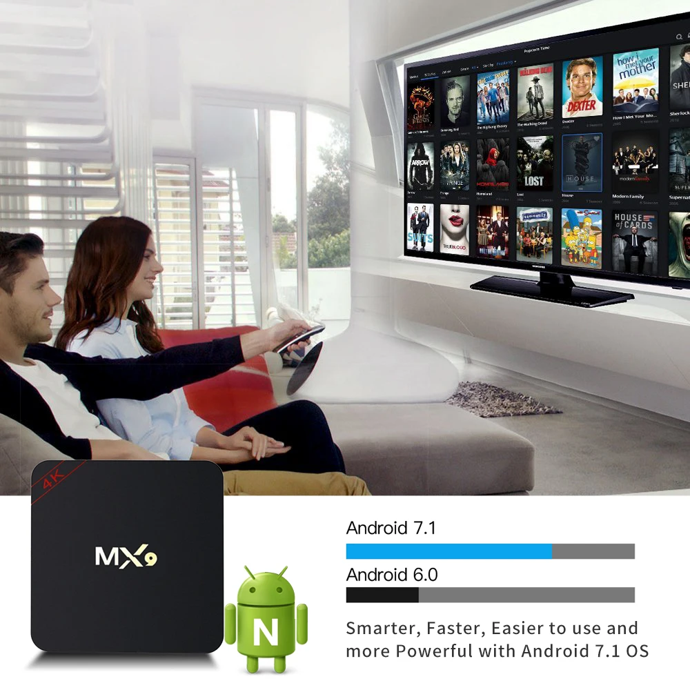 Android 7,1 tv BOX MX9 RK3229 четырехъядерный процессор 2 Гб ОЗУ 16 Гб ПЗУ 2,4 ГГц WiFi Bluetooth 4,0 4K HD ТВ-Приставка Смарт-медиаплеер