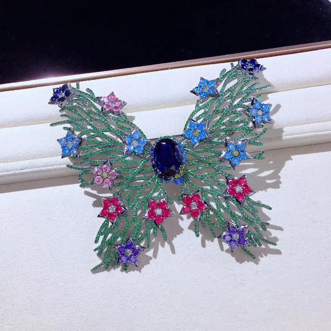 green big butterfly brooch 78*80MM 925 sterling silver with cubic zircon high quality fashion women jewelry for coat dress