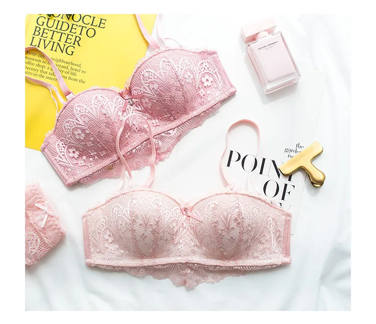 Roseheart Для женщин модные розовые сексуальные комплекты белья кружева Bralette Бант хлопок отделка подтягивающие трусики Беспроводной