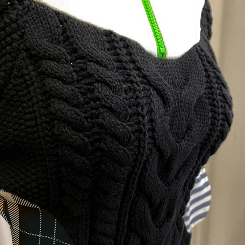 TWOTWINSTYLE Casual Patchwork Plaid Sweater For