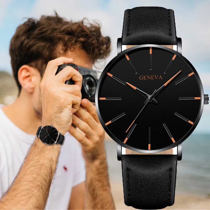 

Luxury Men's Watch Leather Quartz Large Dial Creative Color Pointer Casual Business Sports Male Wrist Watch Relogio Masculino
