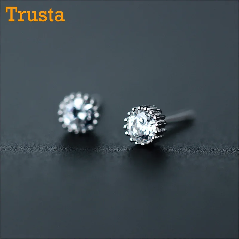 Trusta,, 925 пробы, серебряные Модные женские милые крошечные серьги-гвоздики 4 мм X 4 мм с белым цирконием, подарок для девочек, детей, леди DS383