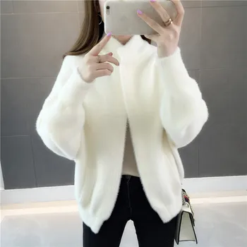 

high quality 2019 Faux Mink Cashmere Long Coat Lady Fashion Real Mink Cashmere Nature Fur Jacket Wholesale Sweater