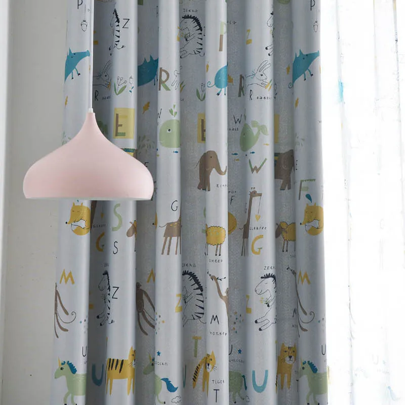 Curtain Cloth Синие принтованные Лев/тигр/шторы с жирафом для детской комнаты, занавески в виде зоопарка, тюль для детской комнаты, милые шторы для детей, WP421#30 - Цвет: Curtain Cloth