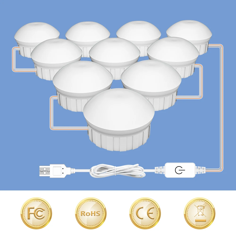 

LED Mirror Light Bulb USB Wall Lamp Touch Dimmable Hollywood Vanity Lamp 12V LED Cosmetic Light Dressing Table 2 6 10 14 Bulbs