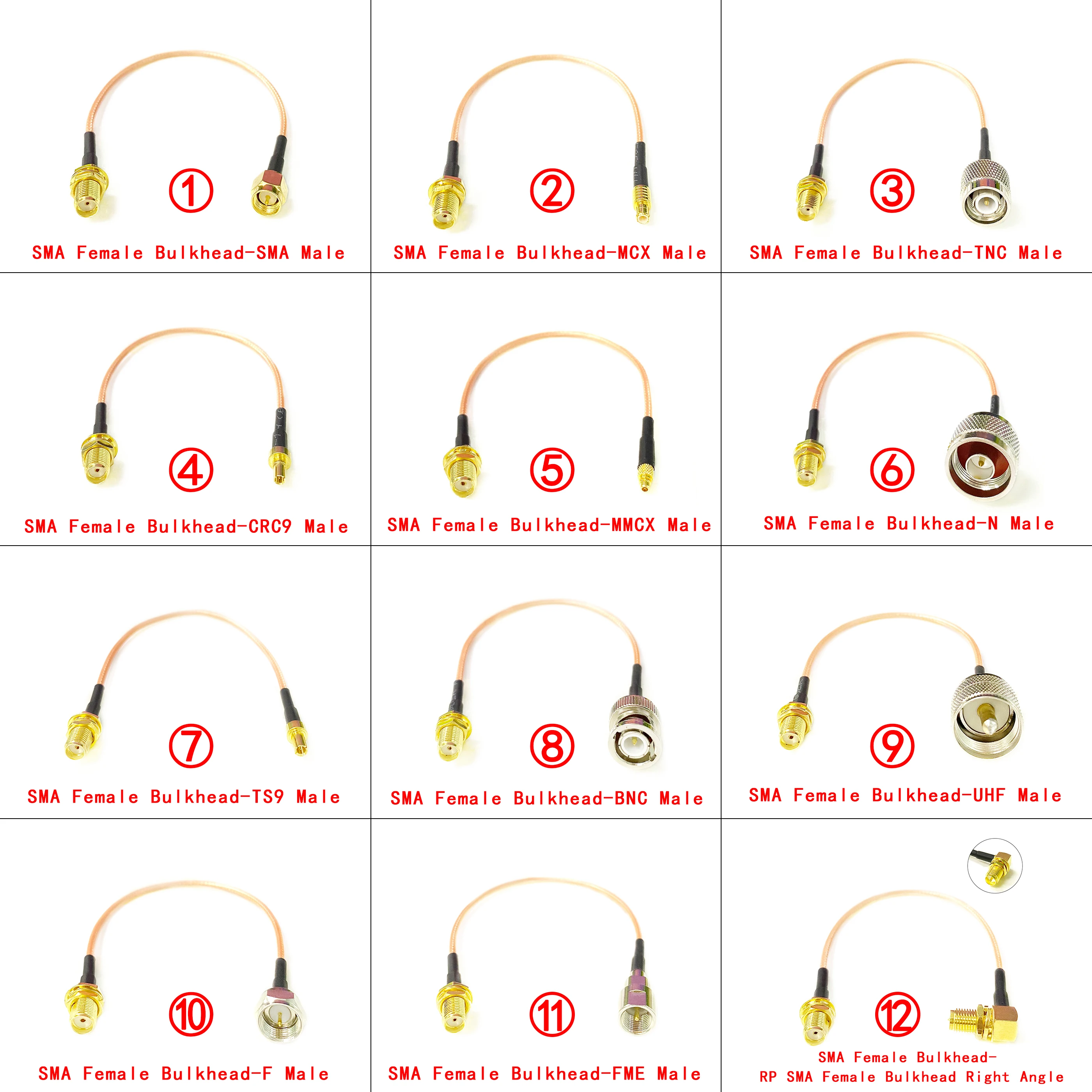 

SMA Female Jack Nut To SMA N TNC BNC UHF MCX MMCX TS9 CRC9 Straight Pigtail Cable RG316 For WIFI Wireless 3G 4G Modem NEW