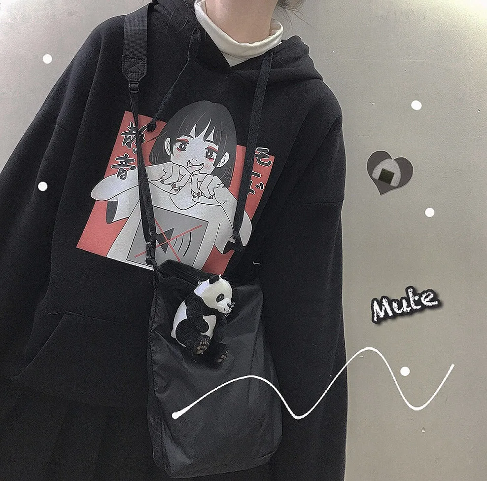  Anime Print Sweatshirt Women Kawaii Hoodie Harajuku Clothes Pullover Hooded Korean Plus Size Thin C