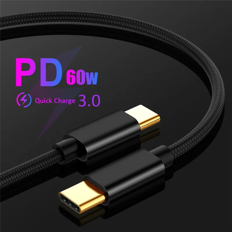

60W USB Type C to USB Type C Cable For Macbook Samsung Galaxy S9 Plus 3A QC3.0 PD Fast Charge Cable for USB C Type-C Devices