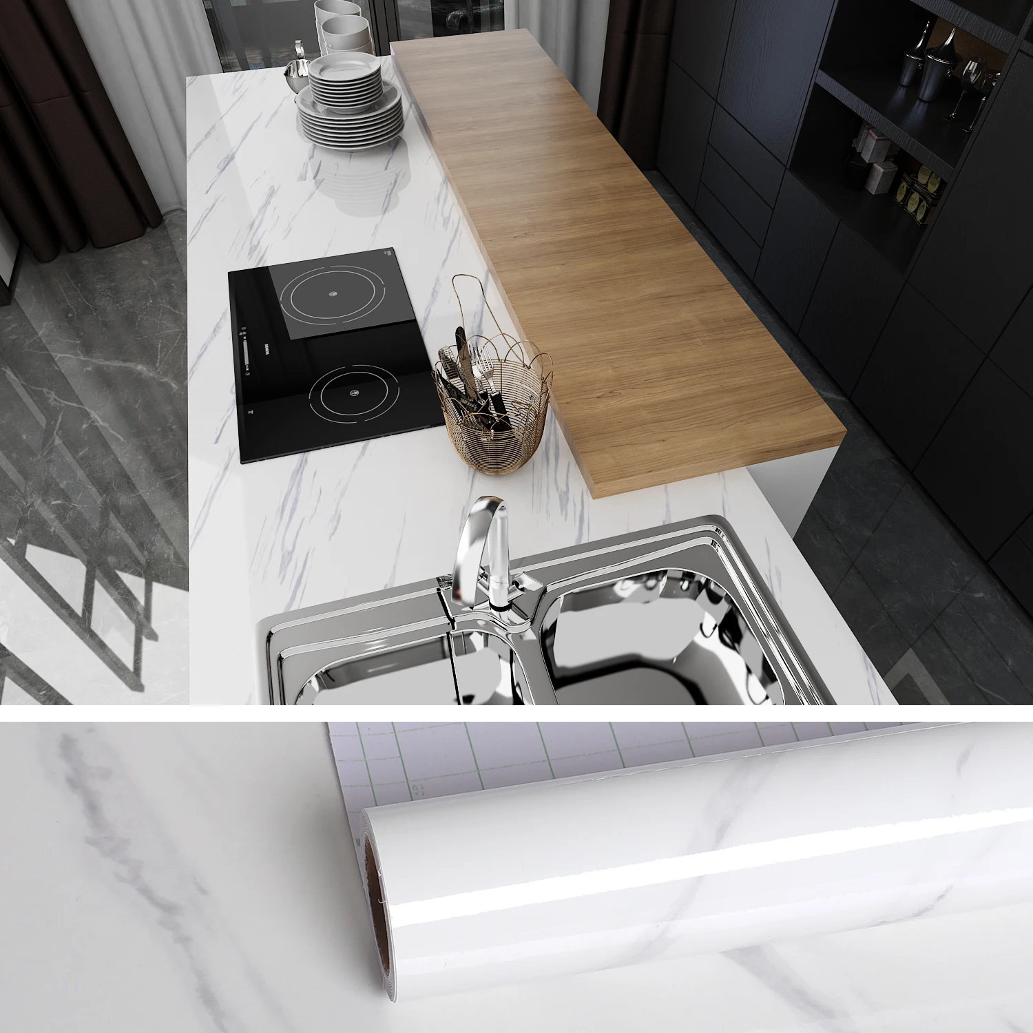 1M/2m Marble Waterproof Countertop Wall Stickers Vinyl Self Adhesive Wallpapers Decorative Film Kitchen Cabinets Contact Paper