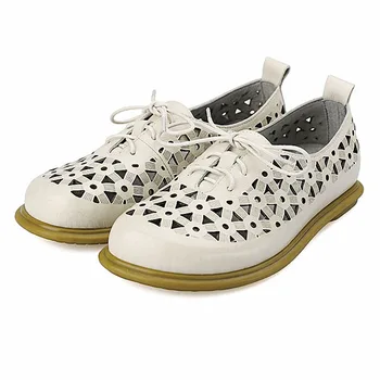 

YourSeason Summer Hollow Ladies Flats 2020 New Spring Autumn Genuine Leather Casual Shallow Handmade Lace Up Shoes Round Toe