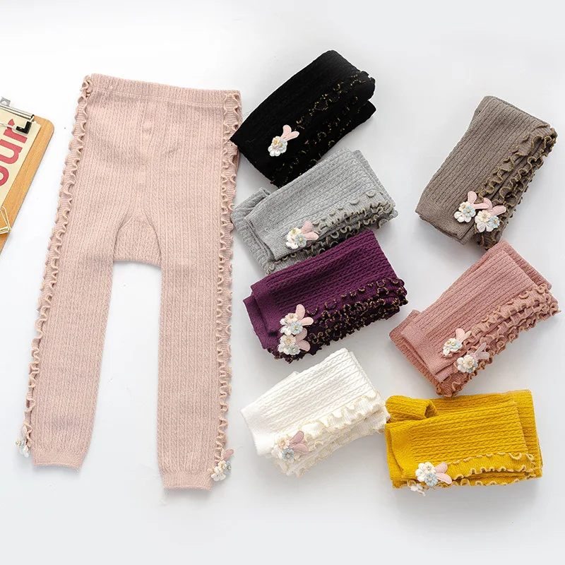 Children's Legging Cotton Spring Autumn Period Knit Tights Kids Agaric nine Points long Pantyhose Girls Winter Tight knit tights girls pantyhose