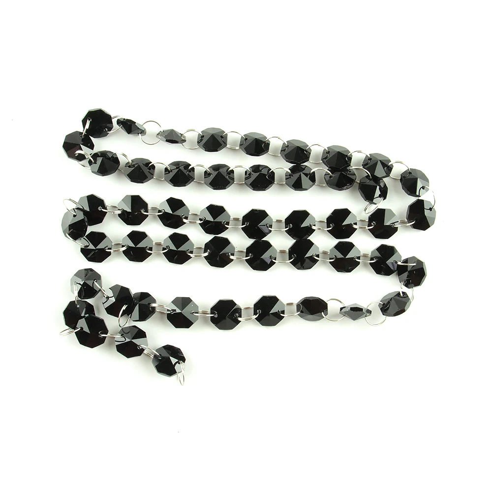 

5m/50m Black Color Crystal 14mm Beads With Rings Glass Strands For Wedding Curtain Garlands Chains Home Decoration
