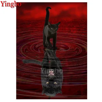 

New Black cat reflection panther 5d round drill embroidery Diy diamond painting Full square diamant painting mosaic stitch cross