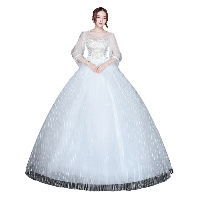 Белые кружева аппликации с открытой спиной Свадебные платья 3/4 рукава Элегантные