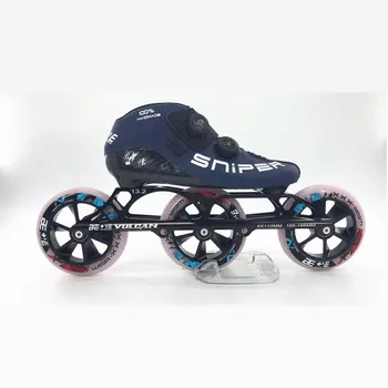 Billig 3X125mm Knopf Schnalle Inline Professionelle Speed Skates Schuhe 8 Schichten Carbon Fiber Roller Skates Patines 125mm Große Rad Marathon