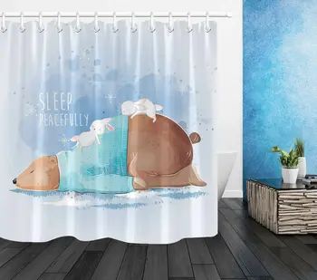 

Cute Bear Bunny Sleeping Bathroom Decor Waterproof Fabric Shower Curtain Sets