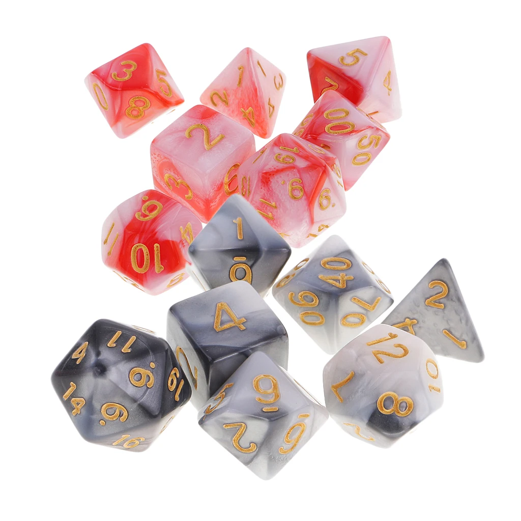 14Pcs Acrylic Board Game Dice Toy Polyhedral Dice for Dungeons & Dragons TRPG Adult Roleplaying Games