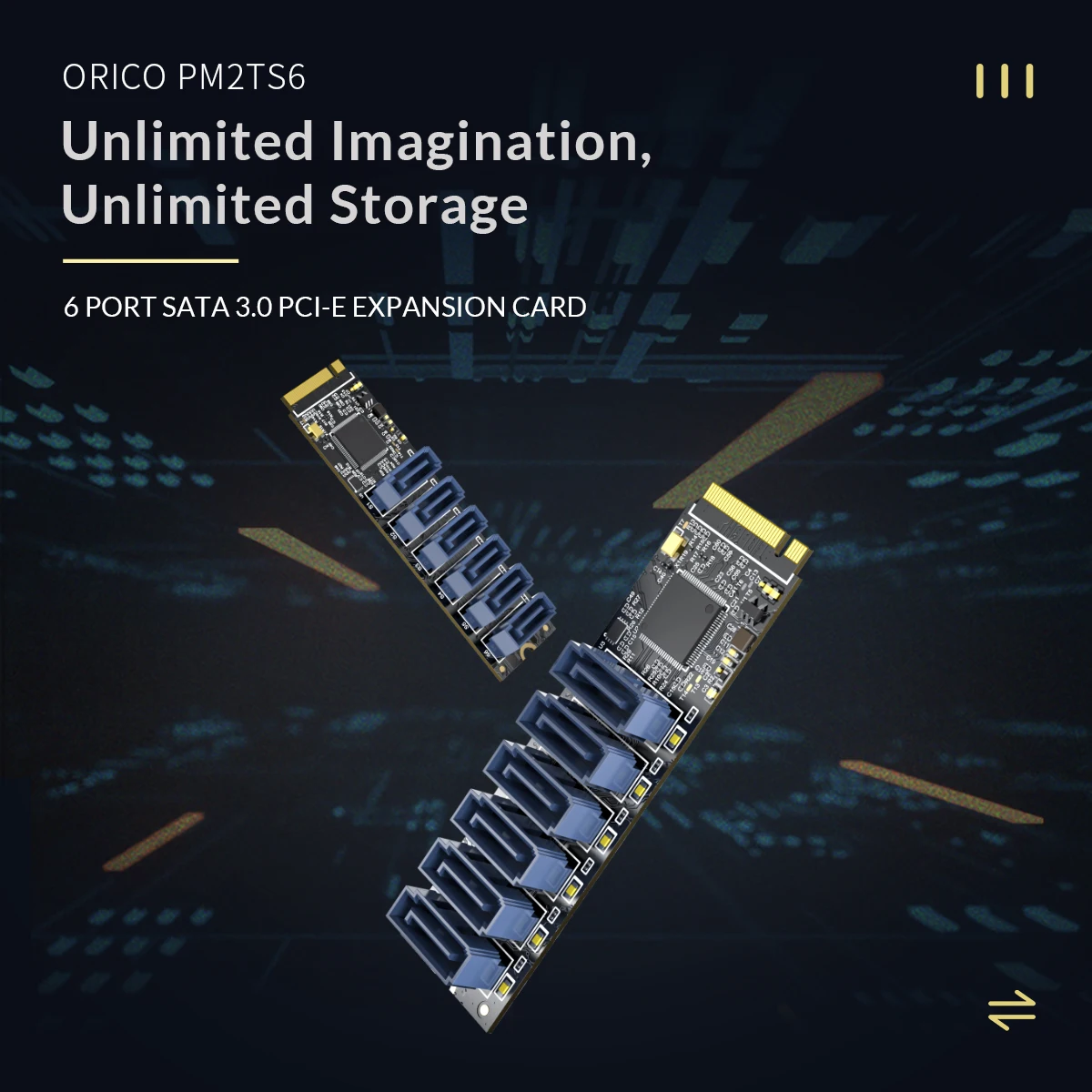 SATA, Cartão de Expansão, Conversor NVMe, M Key para SATA 16G, 6 Portas