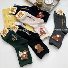 Мультяшные носки с принтом аниме рилаккума, осенне-зимние женские хлопковые носки, удобные корейские harajuku модные милые Повседневные Дышащие носки