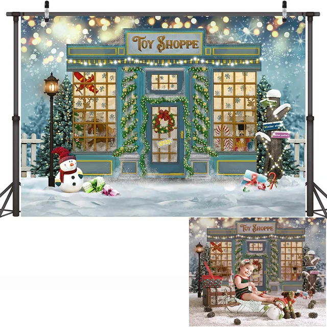 Christmas Window Backdrop Winter Snow Wonderland Birthday Portrait Background Curtain Wreath Christmas Tree Photography Props style-6