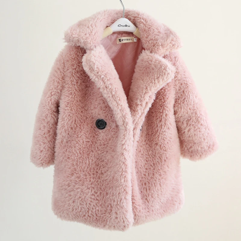 low cost  2-12 Years Children Faux Fur Coat Baby turndown collar Thicken Warm Jacket Girls Long Overcoat Wint