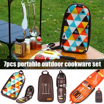 

7pcs/set Camping Kitchenware Set Barbecue Tool Set Portable Cookware Barbecue Kit for Outdoor Travel Camping UD88