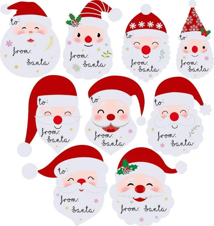 

New Sale Santa Claus Tag Stickers Christmas Cards Boxes for Gifts Name Baking Accessories New Year Birthday Party Decoration
