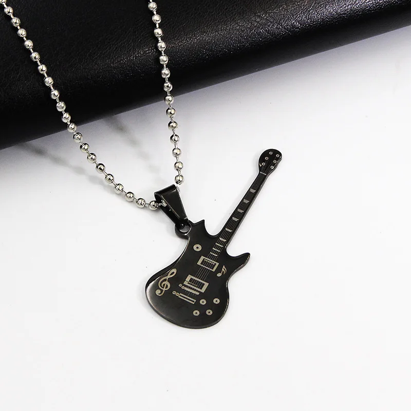 Necklace Sliver Горячая Классический гитарный брелок автомобильный брелок из нержавеющей стали брелок-гитара Серебряный кулон для мужчин и женщин подарок ювелирные изделия K2402 - Цвет: Necklace Sliver