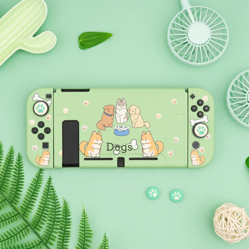 Жесткий чехол накладка Geekshare Nintendo Switch для с изображением зелёных собак|Запасные