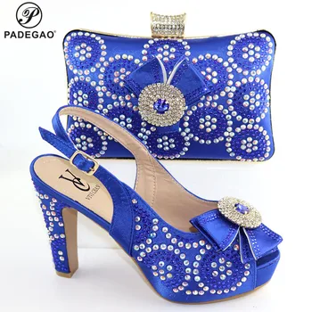 

Christmas Restriction Special Design African Sweet Ladies Mathing Shoes and Bag in Blue Color For Party