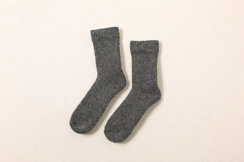 Высокое качество, супер толстые носки из мериносовой шерсти, Длинные однотонные зимние носки, мужские вязаные белые/черные роскошные носки для мужчин s - Цвет: Темно-серый