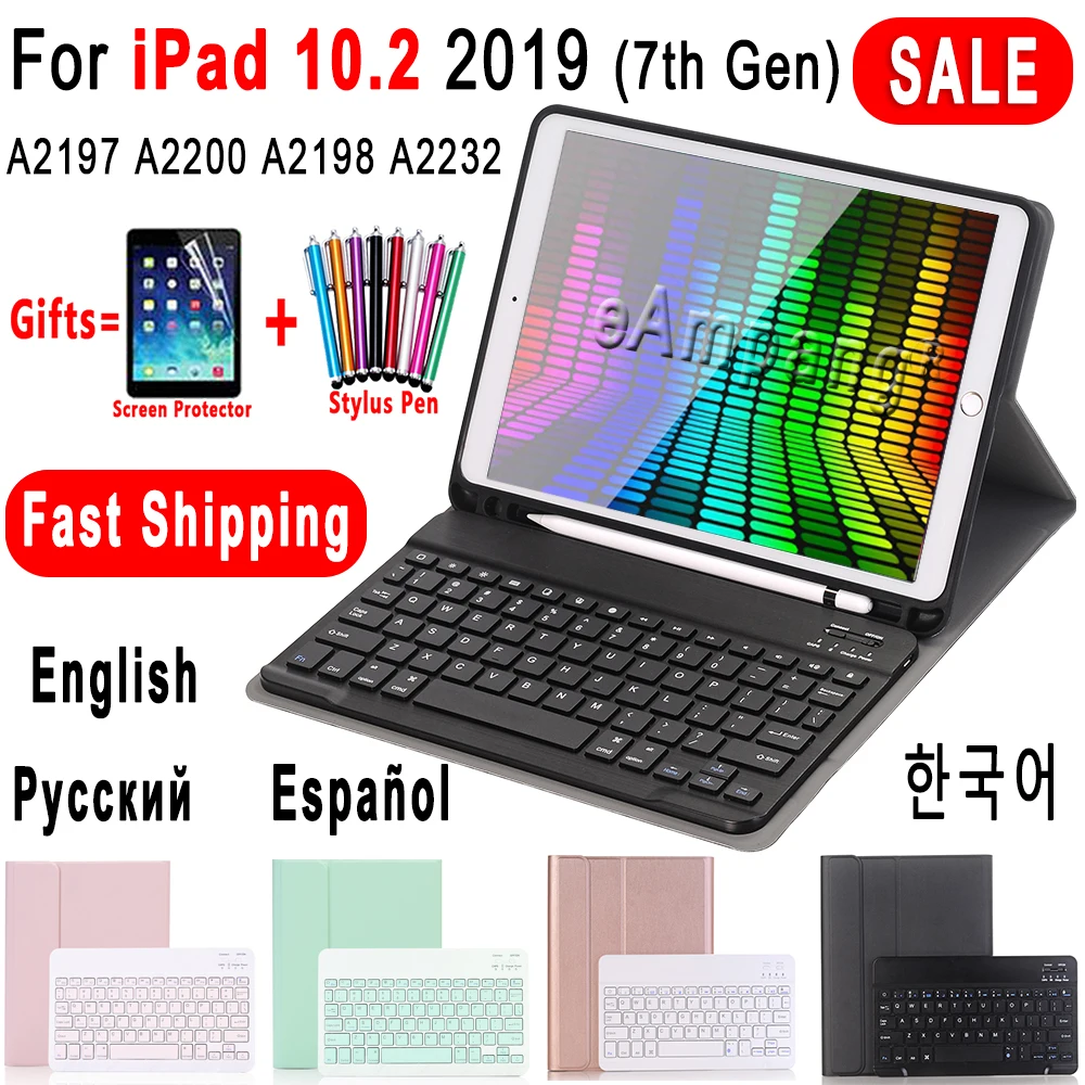 Чехол для iPad 10 2 2019 2020 с клавиатурой и держателем карандашей Apple 7 го 8 поколения