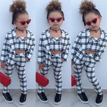 

Pudcoco Baby Girls Toddler Winter Outfits Clothes Long Sleeve Plaid Coat Tops Pants Set Children Clothes For Girls