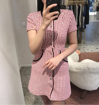 

Women Dress 2020 Spring /Summer New Women's Tweed Contrast Mini Dress
