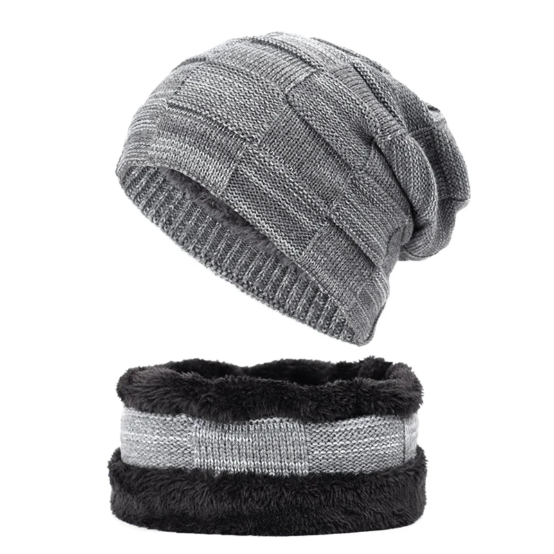 

2-Pieces Winter Beanie Hat Scarf Set Warm Knit Hat Thick Fleece Lined Winter Skull Cap And Scarf For Men Women