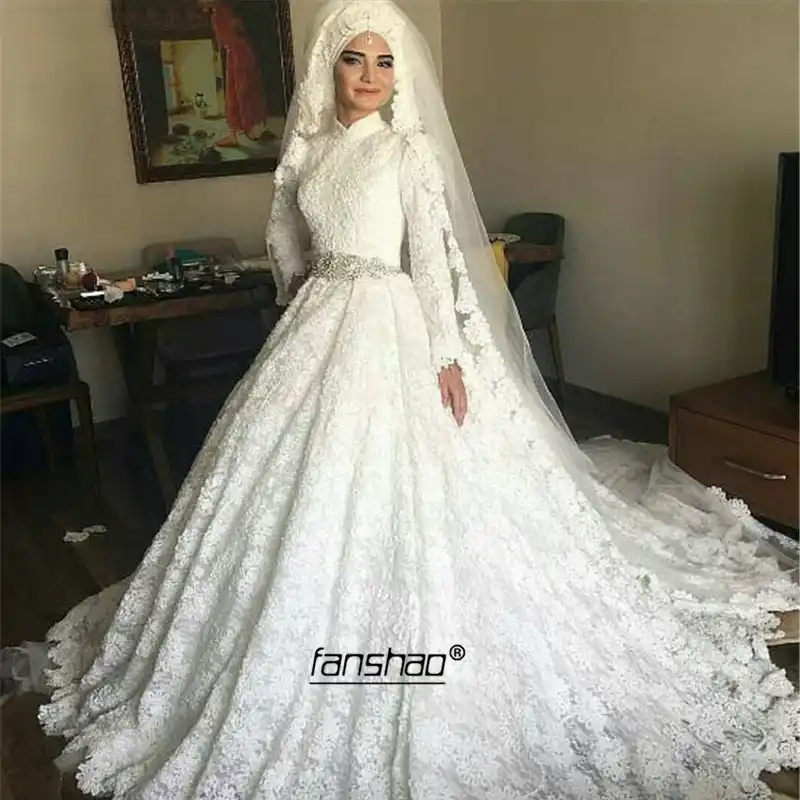 Кружевные мусульманские свадебные платья Хиджаб развертки поезд ...