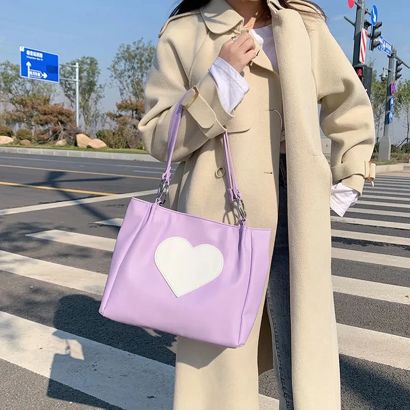 Xiuya Harajuku Kawaii Shoulder Bag Women Japanese Cute Heart Lolita Tote Bag Ladies Handbags 2022 Big Shopper With Zipper