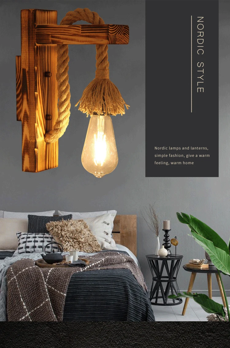 wall lights for bedroom American Wood Wall Lamp Retro Vintage Light Stair Aisle Corridor Decorative Hemp Rope Wall Lamp Bedroom E27 Bedside Light wall lamps for bedroom