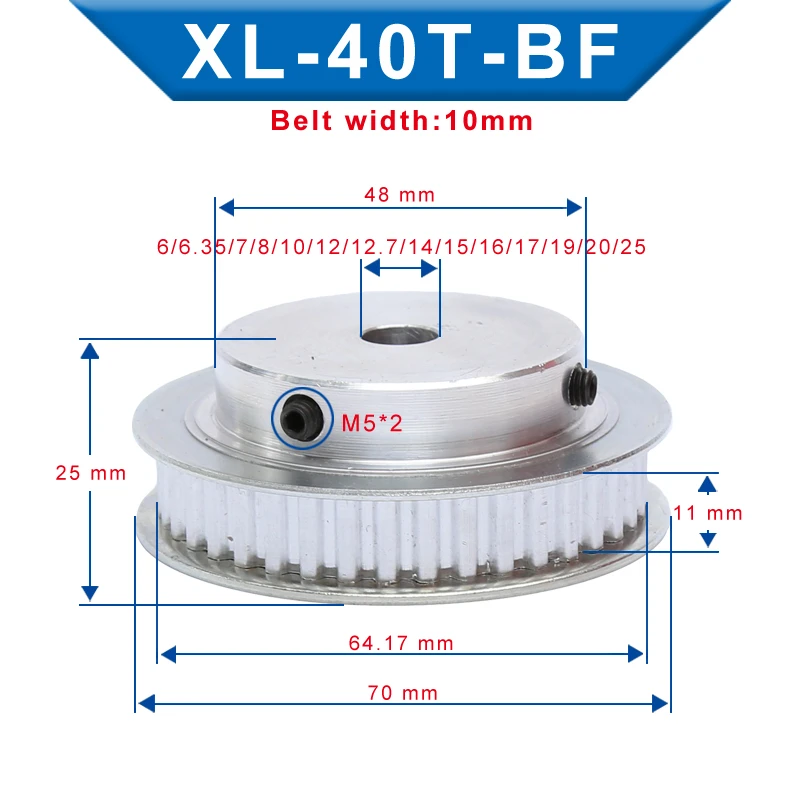 Xl 40t Timing Pulley Bore Size 625 Mm Teeth Pitch 5.08 Mm Aluminum