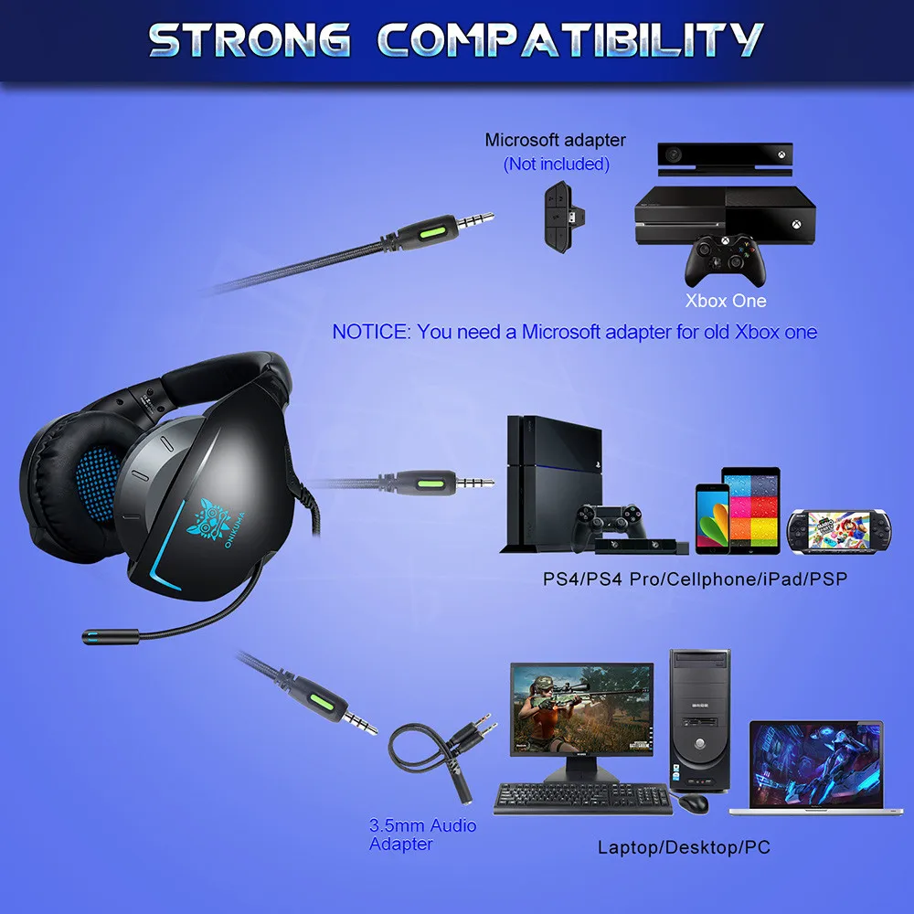 ONIKUMA K7 PS4 игровая гарнитура ПК стерео наушники шлем с микрофоном для мобильного телефона Xbox One планшет