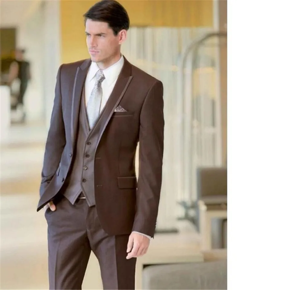 Классический мужской костюм Smolking Noivo Terno Slim Fit Easculino вечерние костюмы для мужчин формальный бизнес досуг коричневый высокое качество