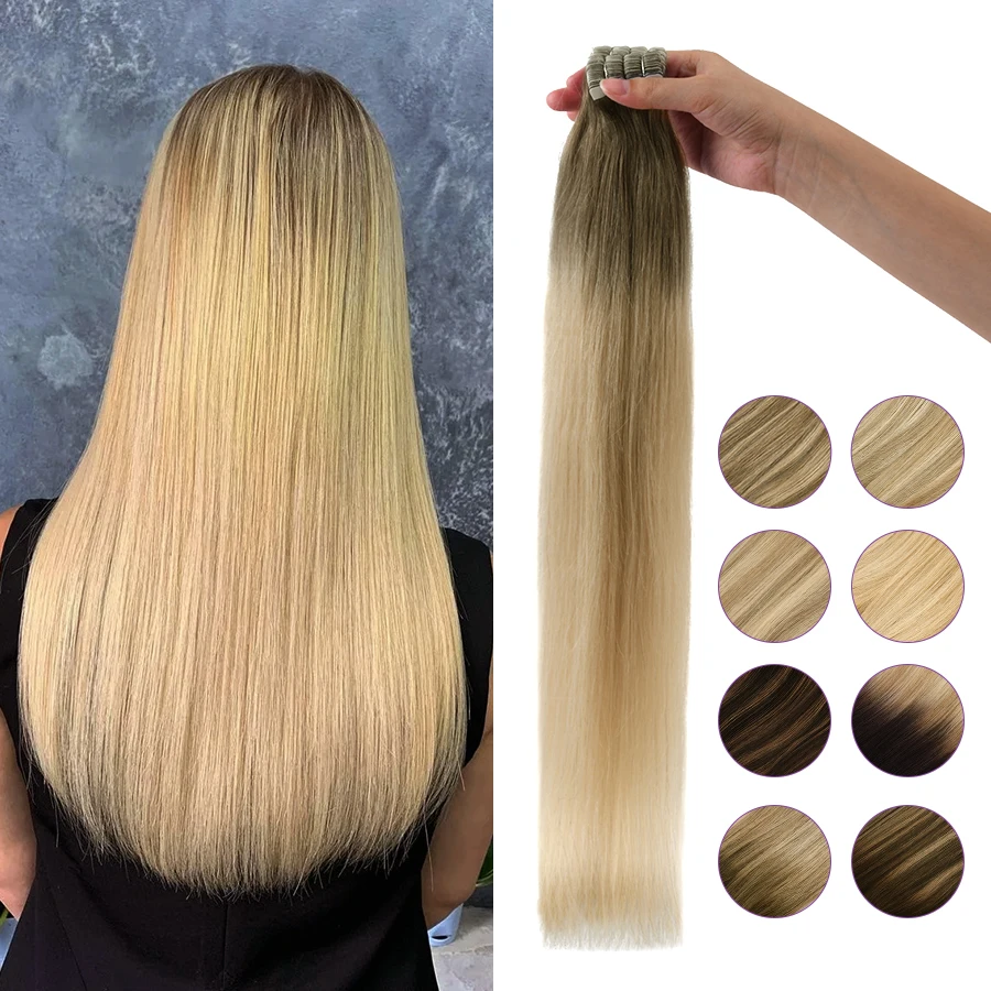 MW Mini Tape In Human Hair Extensions Natural Straight Hair Machine Remy Invisible Skin Weft Adhesive Glue On Hair 12